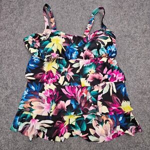 Swim Solutions Women Tankini Triple Tier Floral Bust‎ Support Black Multi 22W